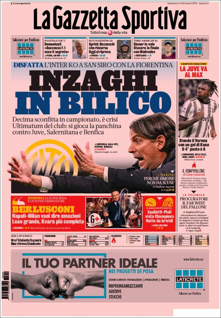 Portada de La Gazzetta dello Sport (Italia)