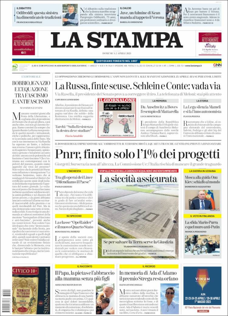 Portada de La Stampa (Italia)