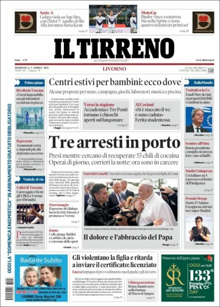 Portada de Il Tirreno (Italia)