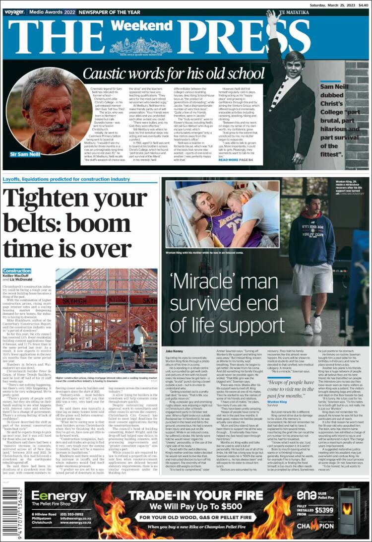 Portada de The Press (Nueva Zelanda)