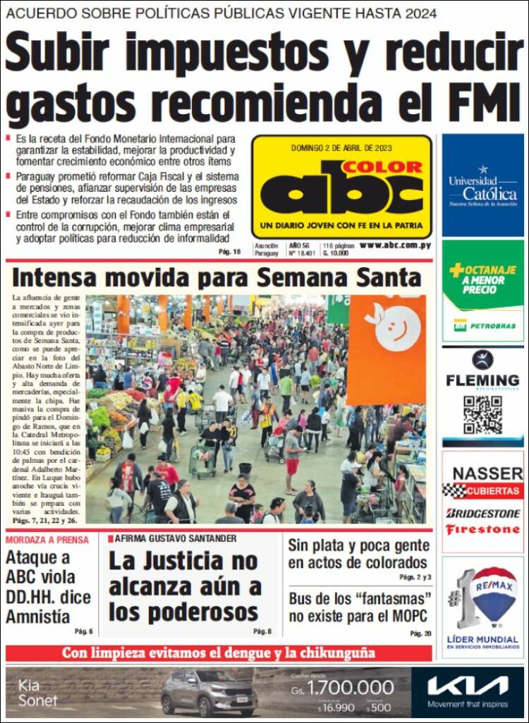 Portada de ABC Color (Paraguay)