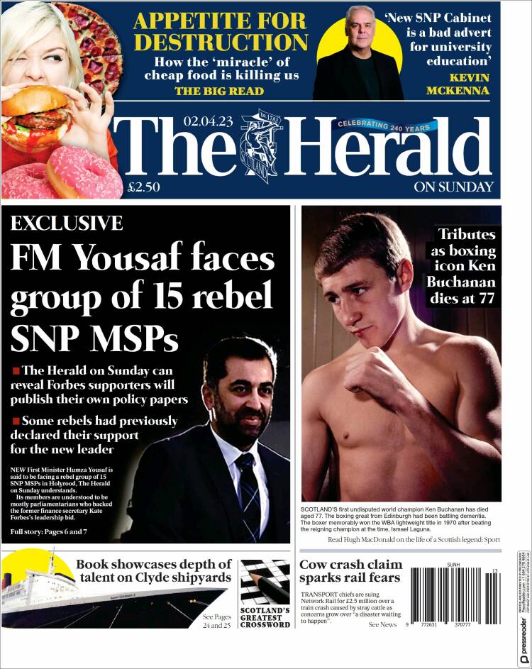 Portada de The Herald (Reino Unido)