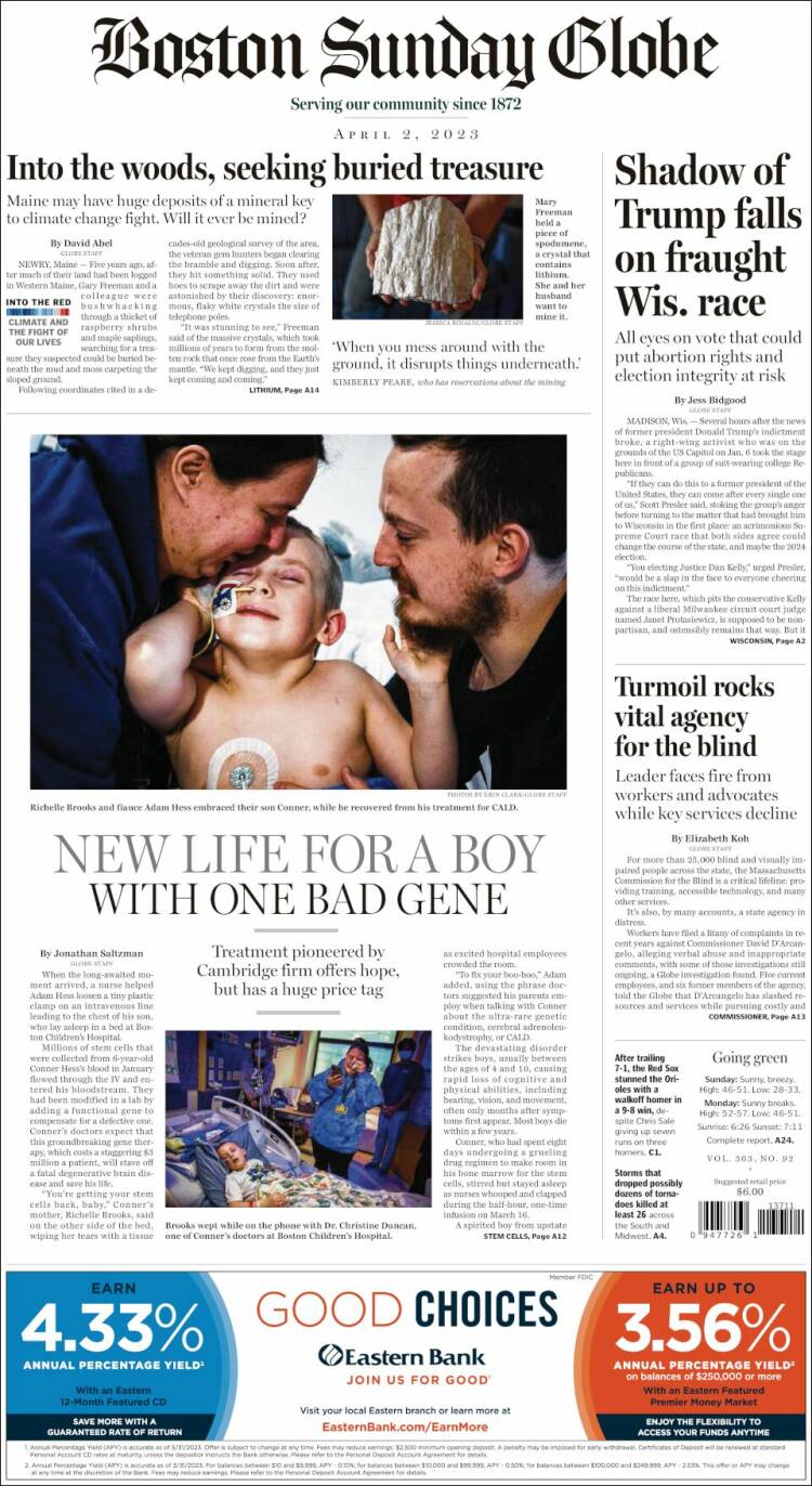 Portada de Boston Globe (USA)