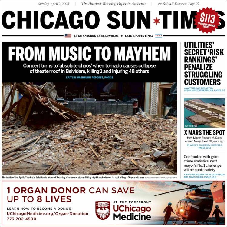 Portada de Chicago Sun-Times (USA)