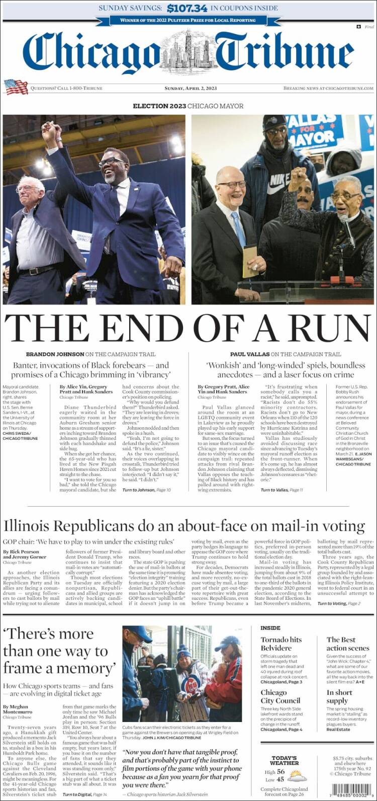 Portada de Chicago Tribune (USA)