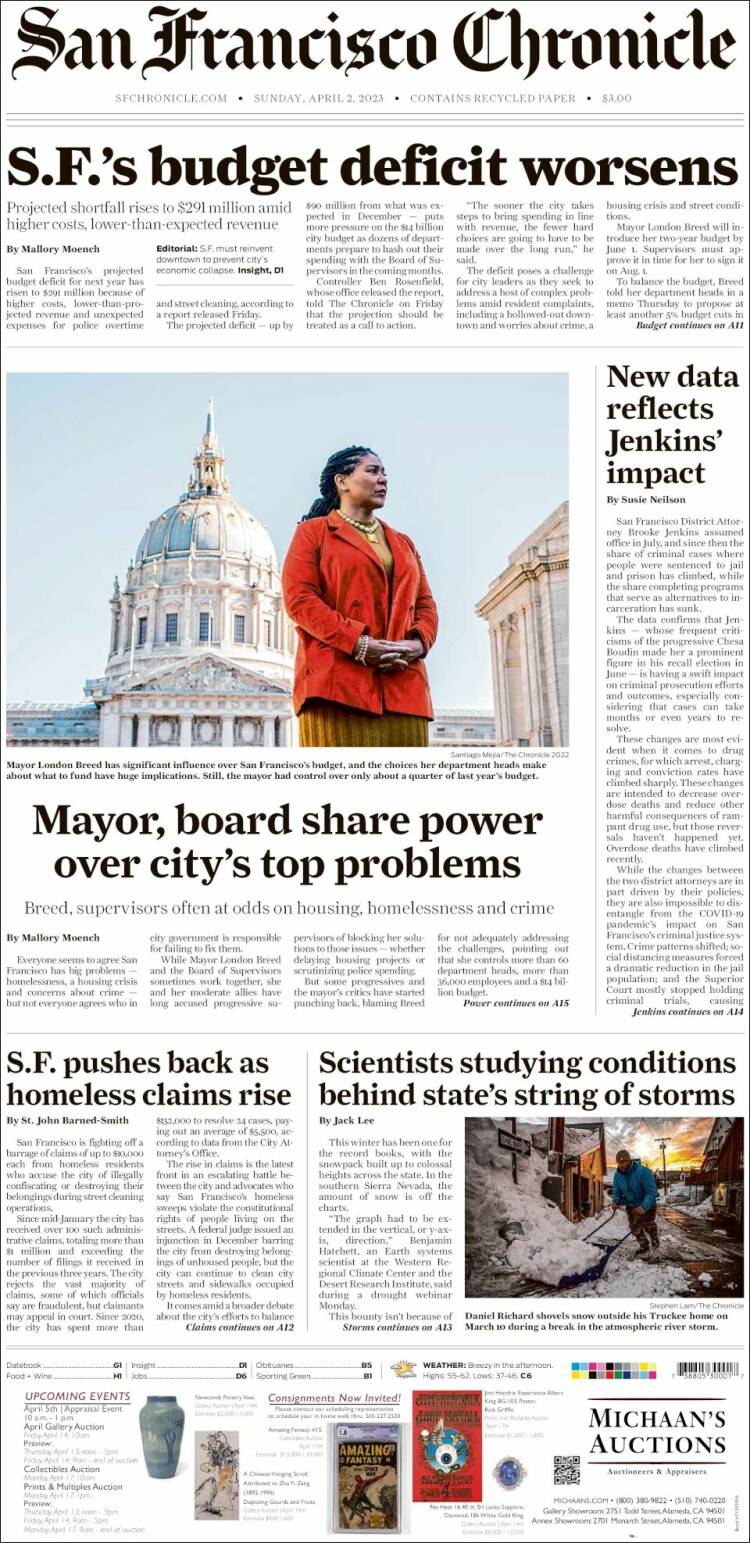 Portada de San Francisco Chronicle (USA)