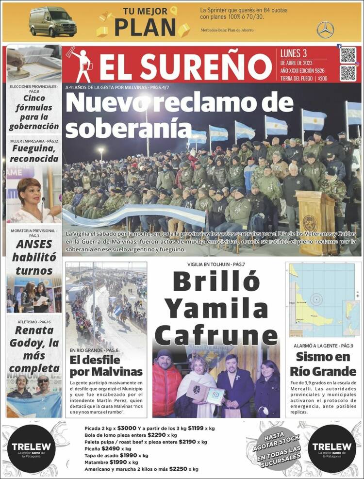 Portada de Diario El Sureño (Argentina)