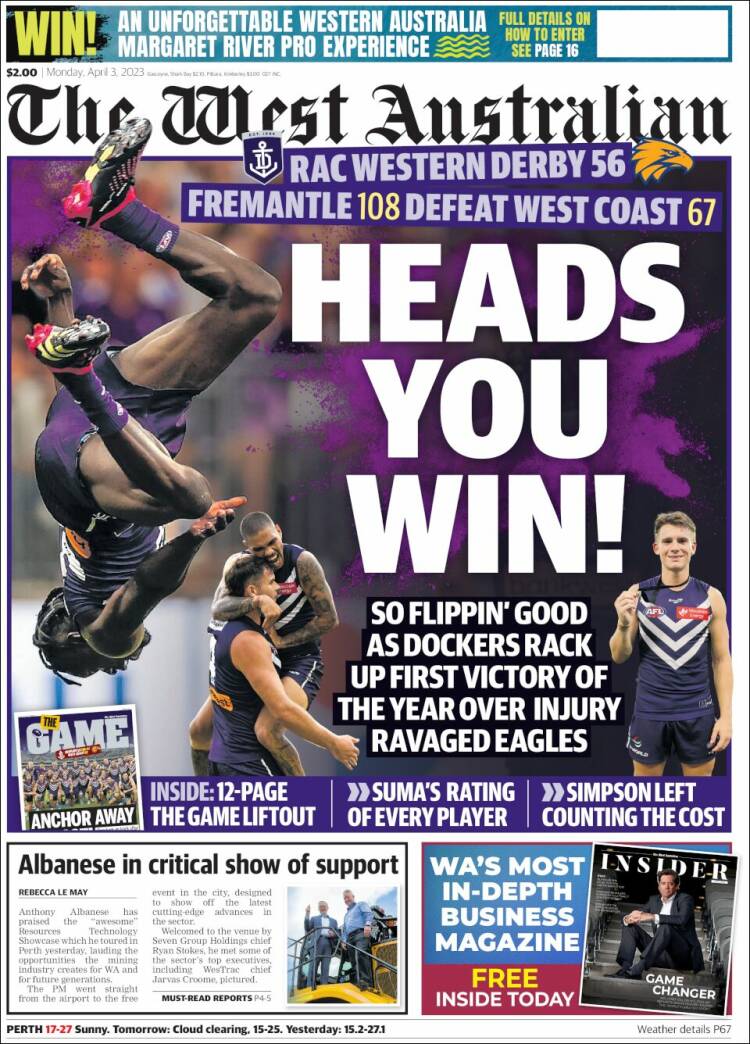 Portada de The West Australian (Australia)