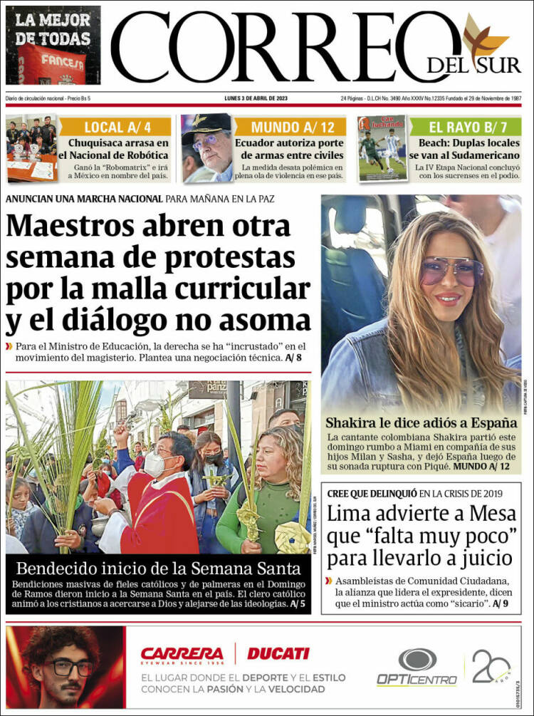 Portada de Correo Sur (Bolivia)