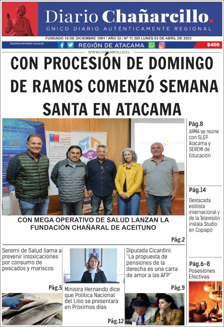 Portada de Diario Chañarcillo (Chile)