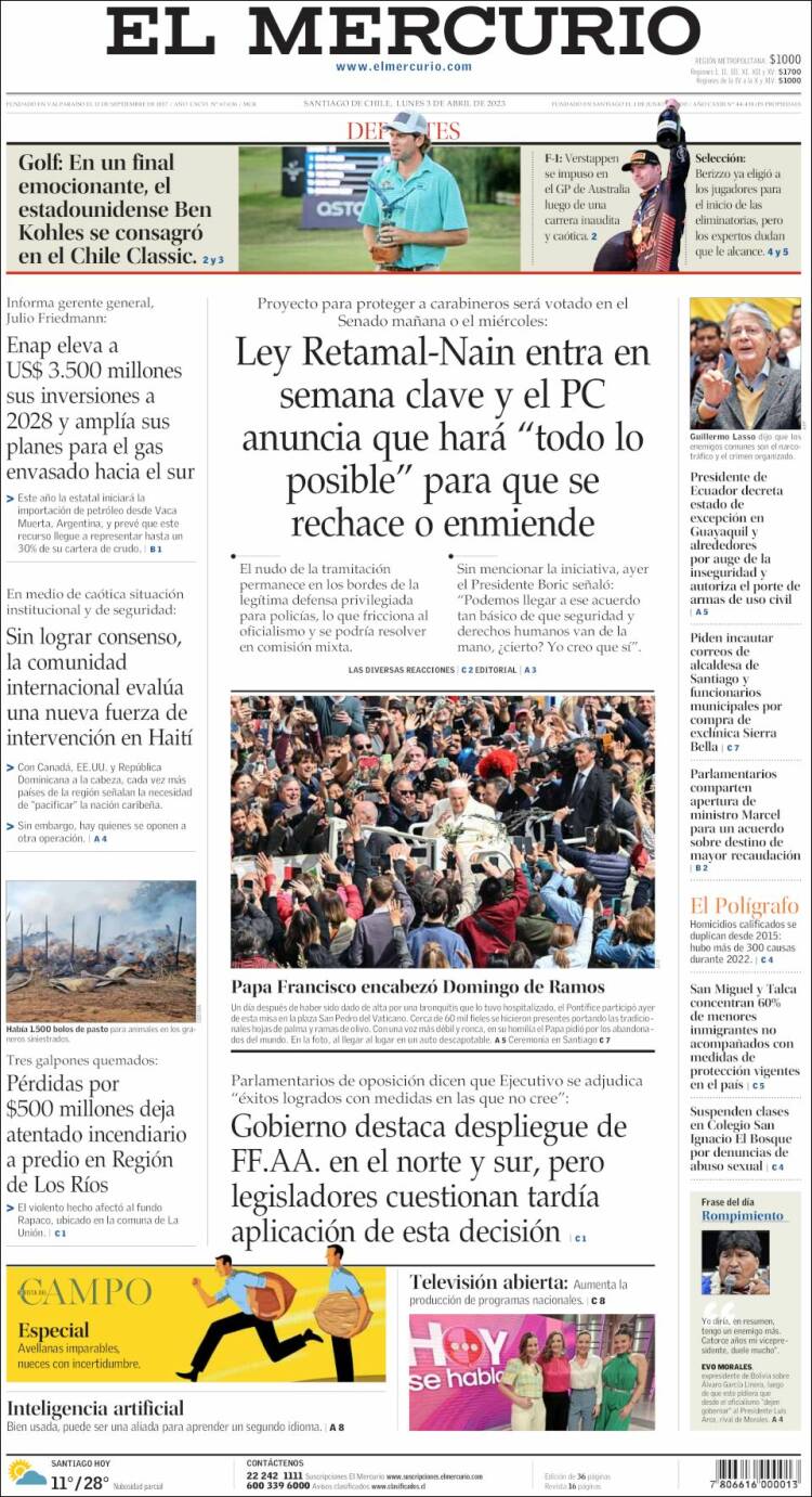 Portada de El Mercurio (Chile)