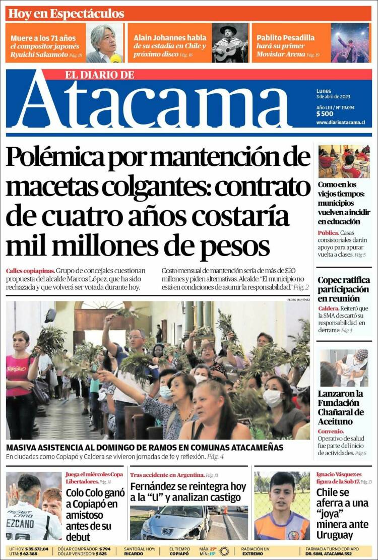 Portada de Diario de Atacama (Chile)