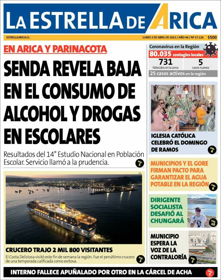 Portada de La Estrella de Arica (Chile)