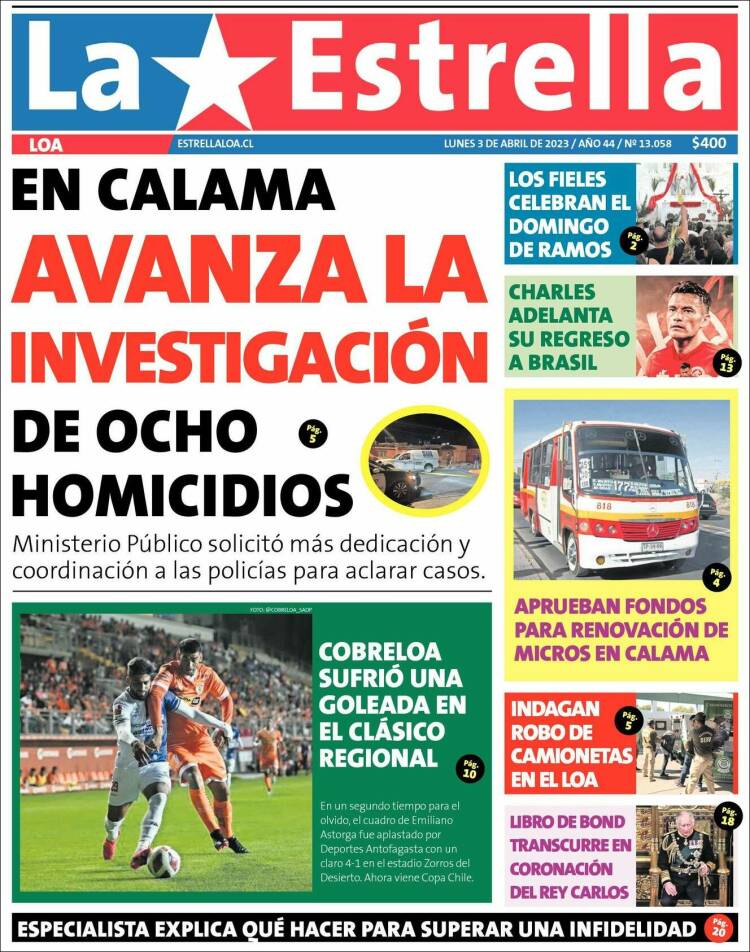 Portada de La Estrella de Loa (Chile)