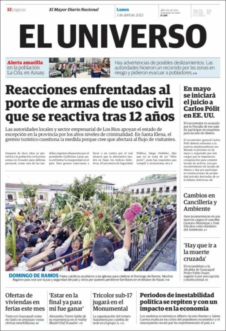 Portada de El Universo - Ecuador (Ecuador)