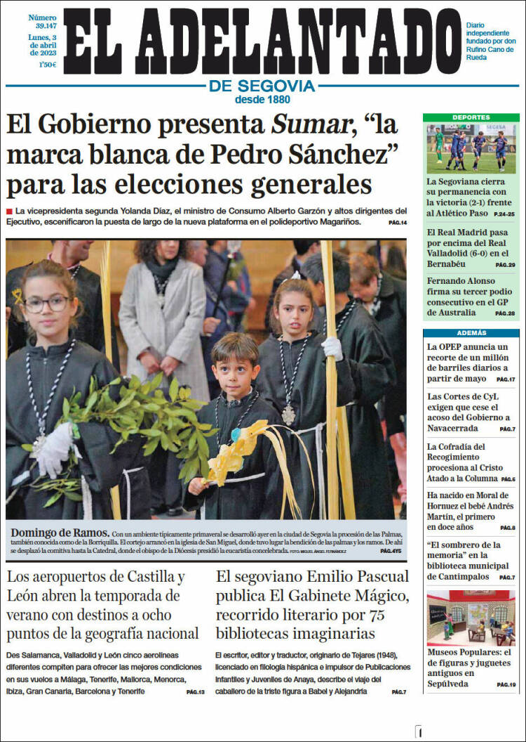 Portada de El Adelantado de Segovia (España)