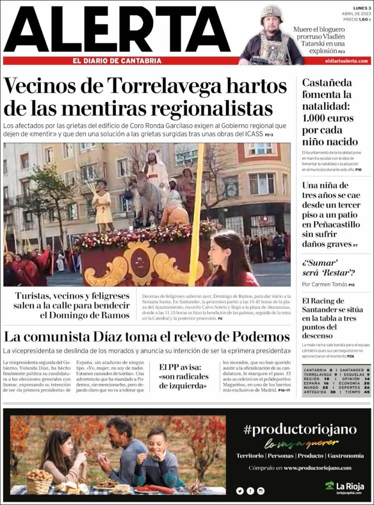 Portada de Alerta - El Diario de Cantabria (España)