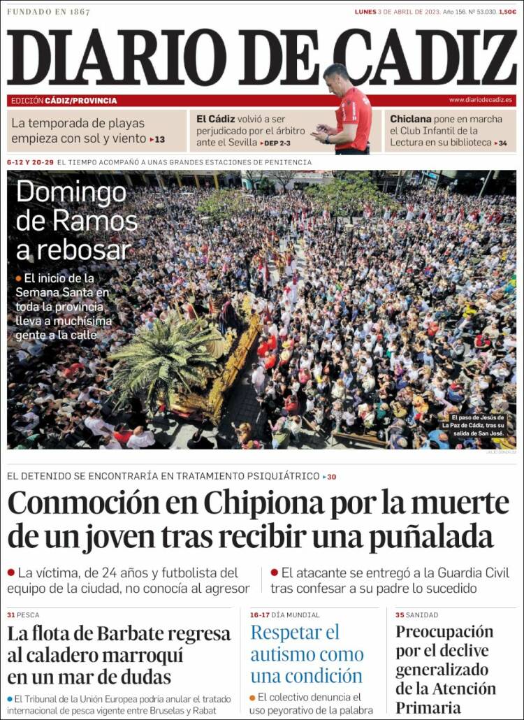 Portada de Diario de Cádiz (España)