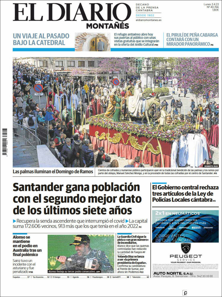 Portada de El Diario Montañés (España)