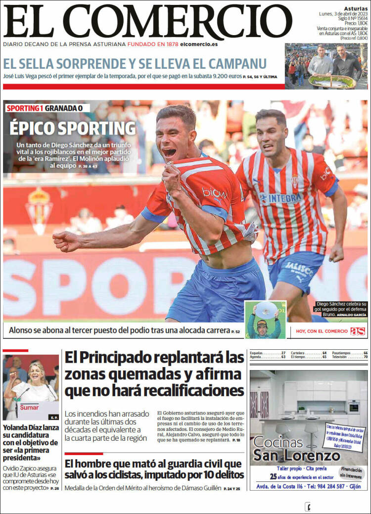 Portada de El Comercio (España)