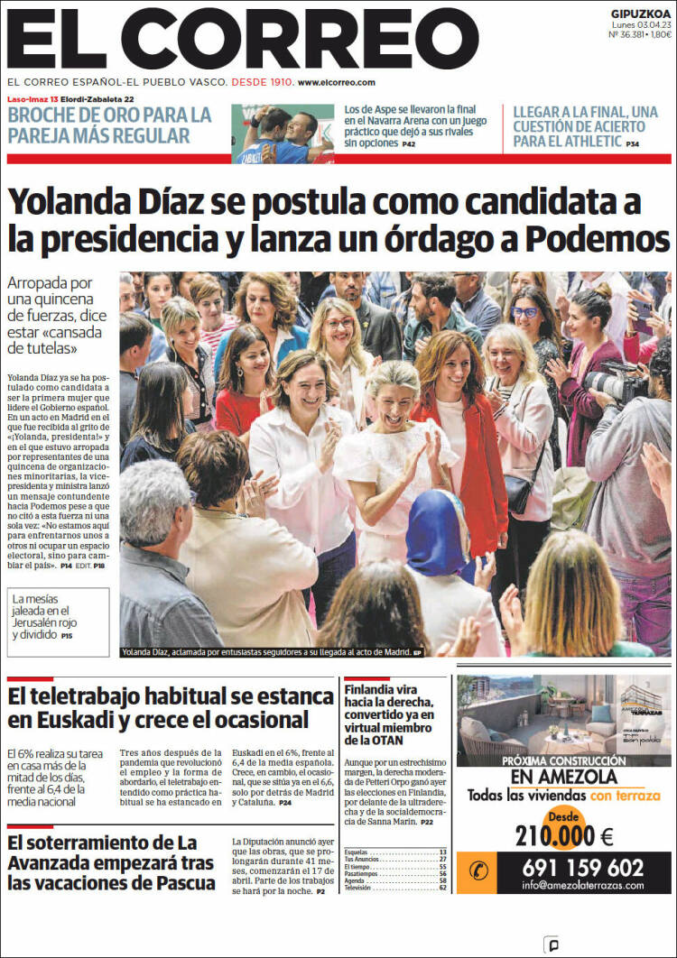 Portada de El Correo - Guipuzcoa (España)