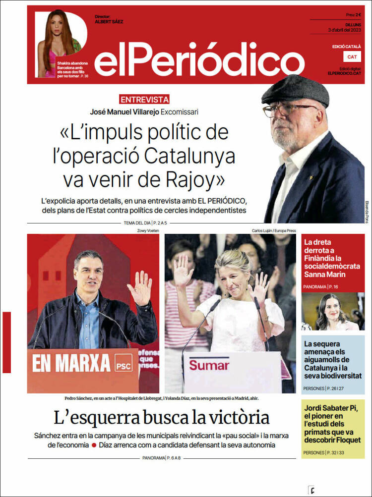 Portada de El Periódico de Catalunya (España)