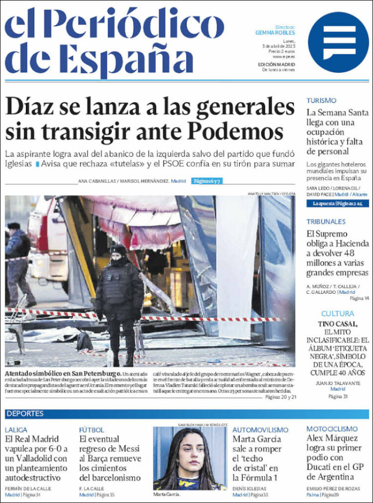 Portada de El Periódico de España (España)