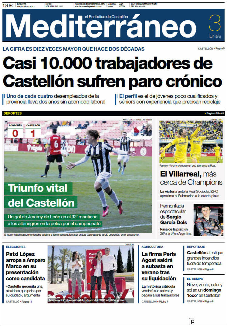 Portada de El Periódico Mediterraneo (España)