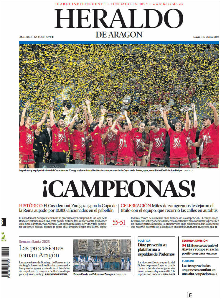 Portada de Heraldo de Aragón (España)