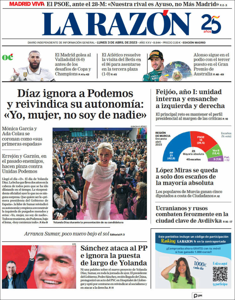 Portada de La Razón (España)