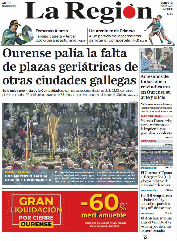 Portada de La Región de Ourense (España)