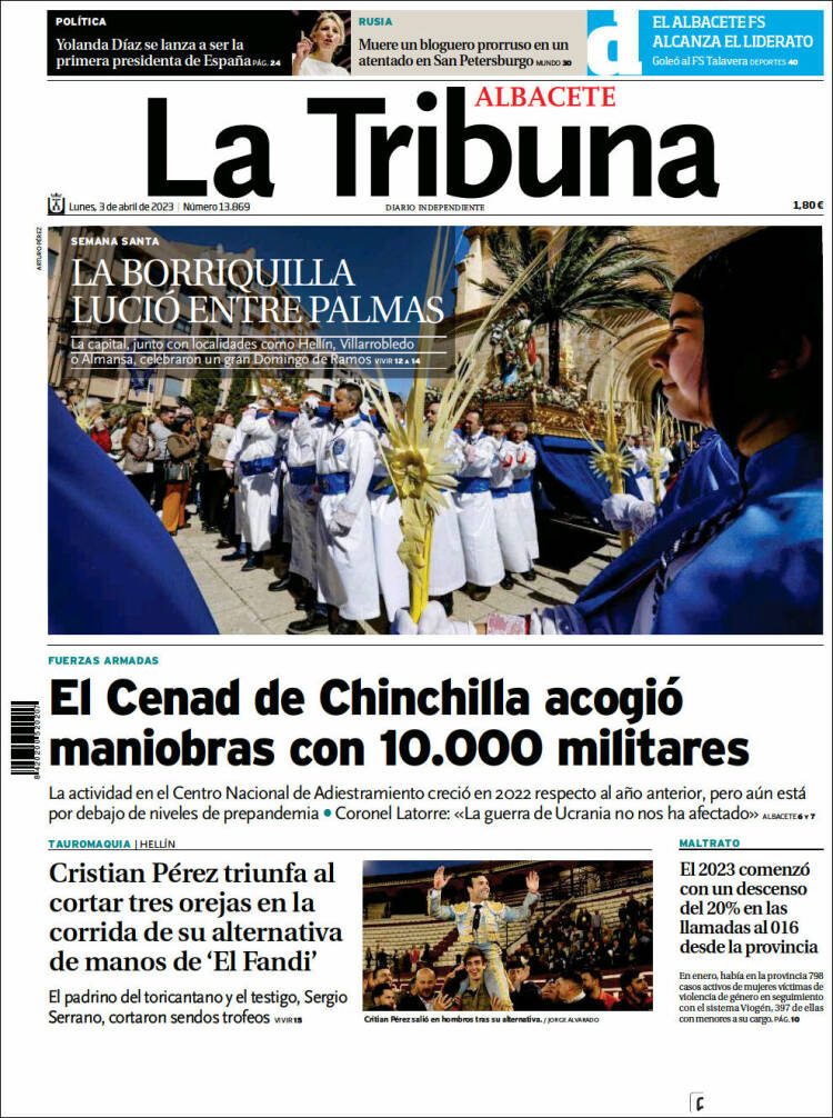 Portada de La Tribuna de Albacete (España)