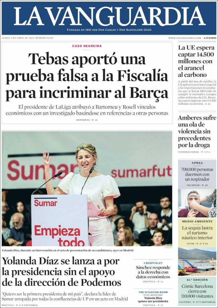 Portada de La Vanguardia (España)