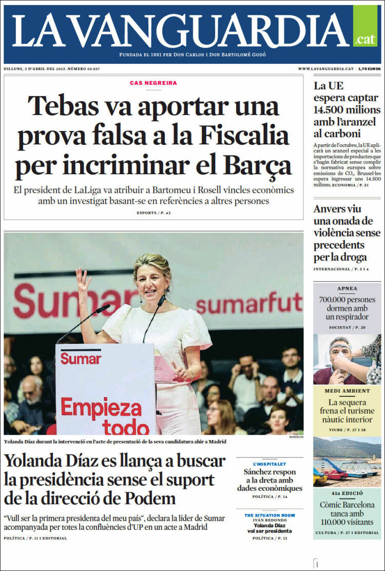 Portada de La Vanguardia (España)