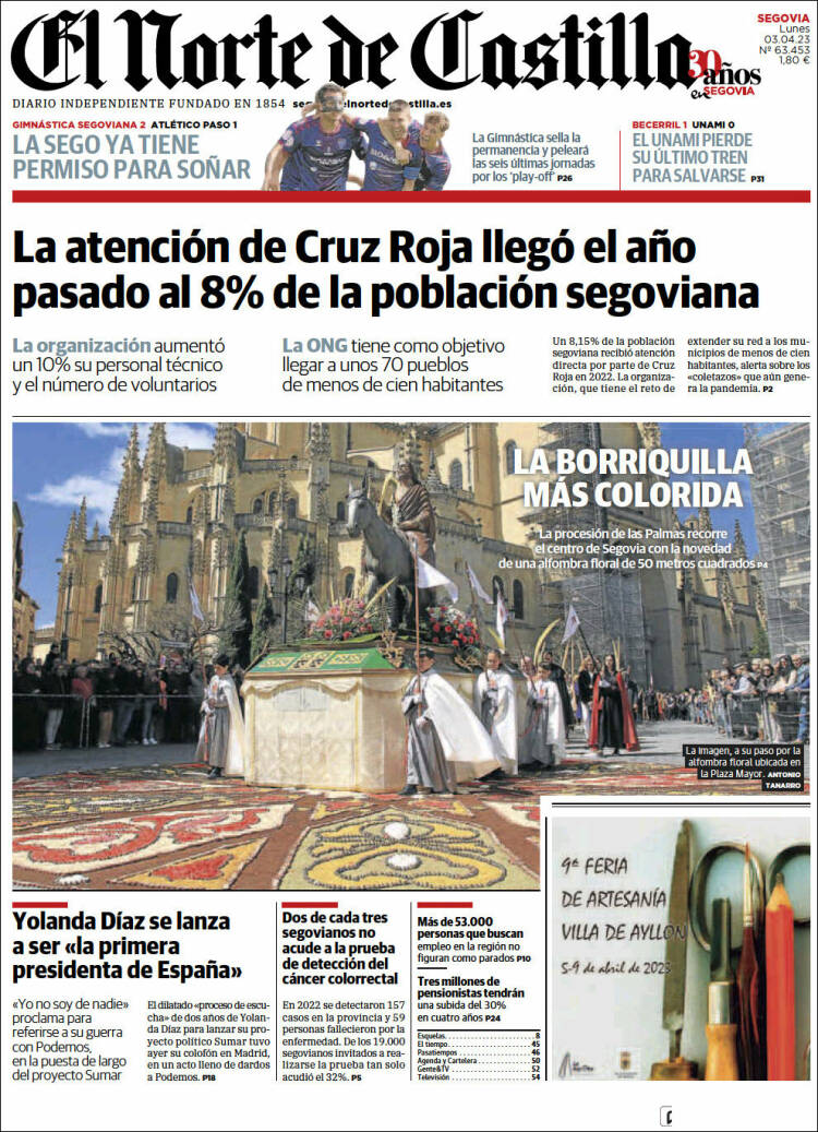 Portada de Norte de Castilla - Segovia (España)