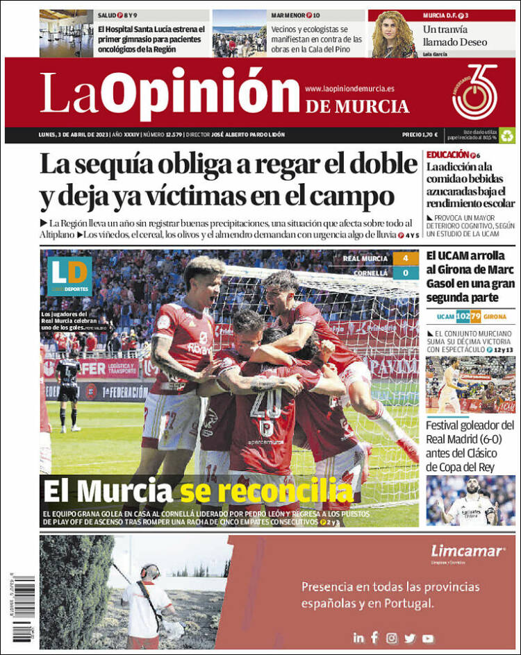 Portada de La Opinión de Murcia (España)