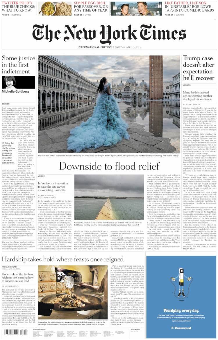 Portada de International New York Times (Europa)