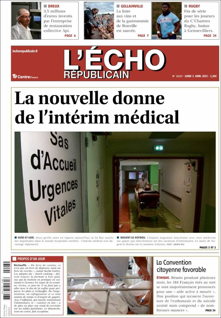 Portada de L'Echo Républicain (Francia)