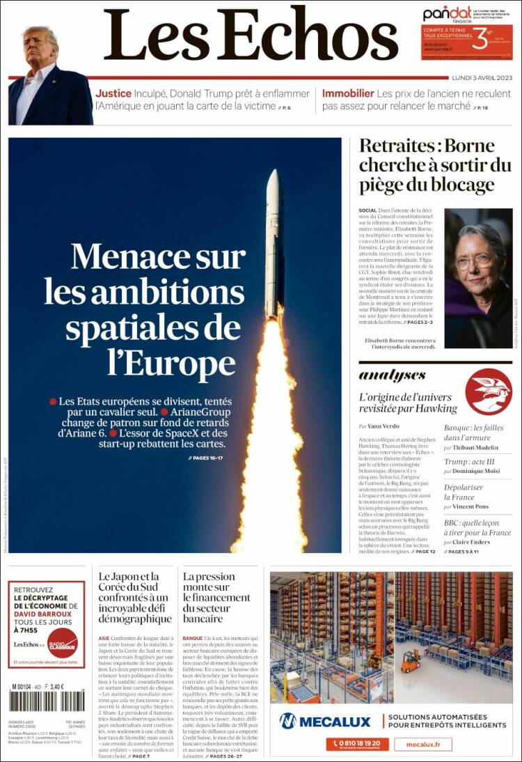 Portada de Les Echos (Francia)