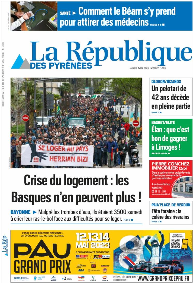 Portada de La République des Pyrénées (Francia)