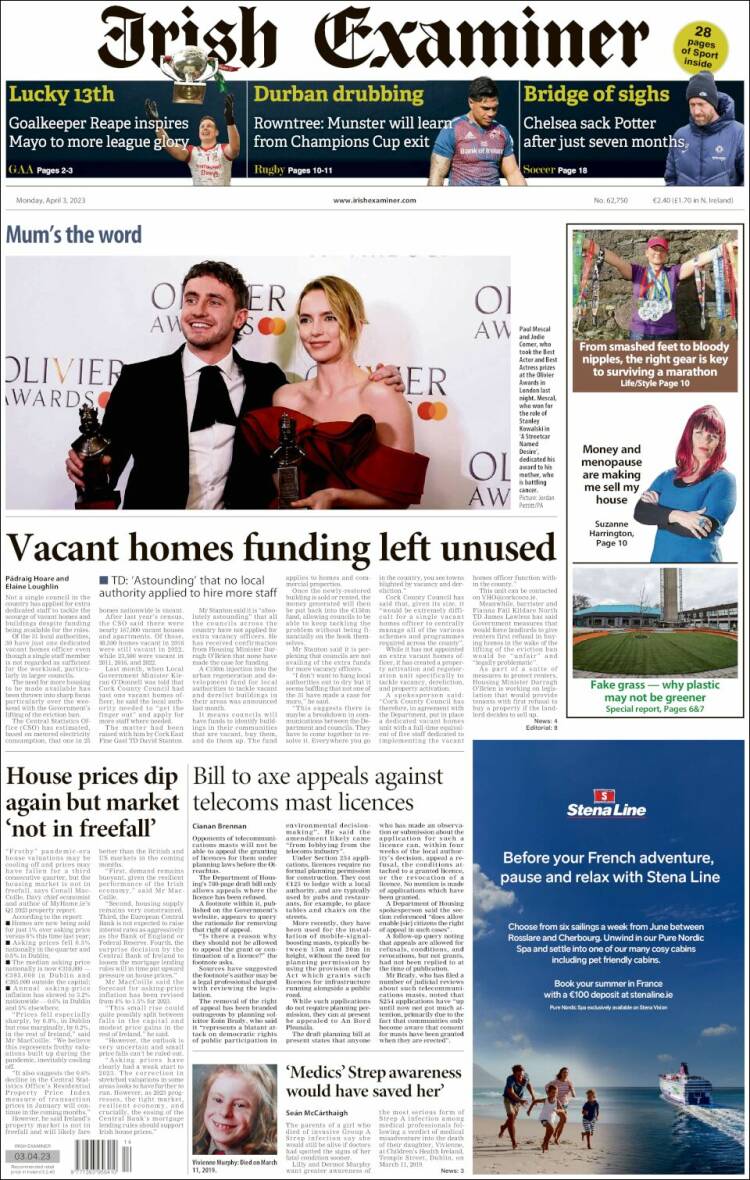 Portada de Irish Examiner (Irlanda)