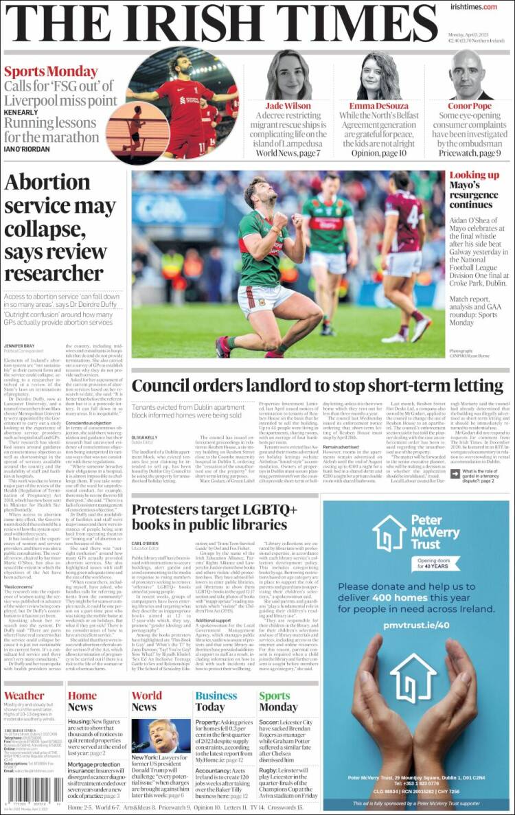Portada de Irish Times (Irlanda)