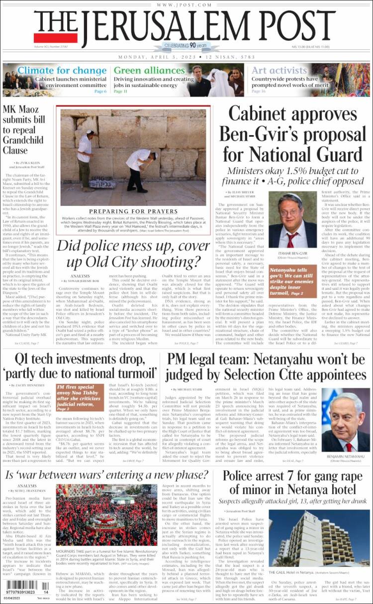 Portada de The Jerusalem Post (Israel)