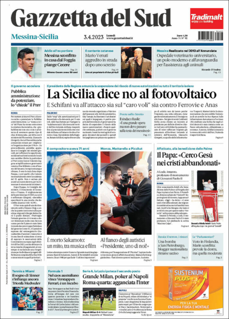 Portada de Gazzetta del Sud (Italia)