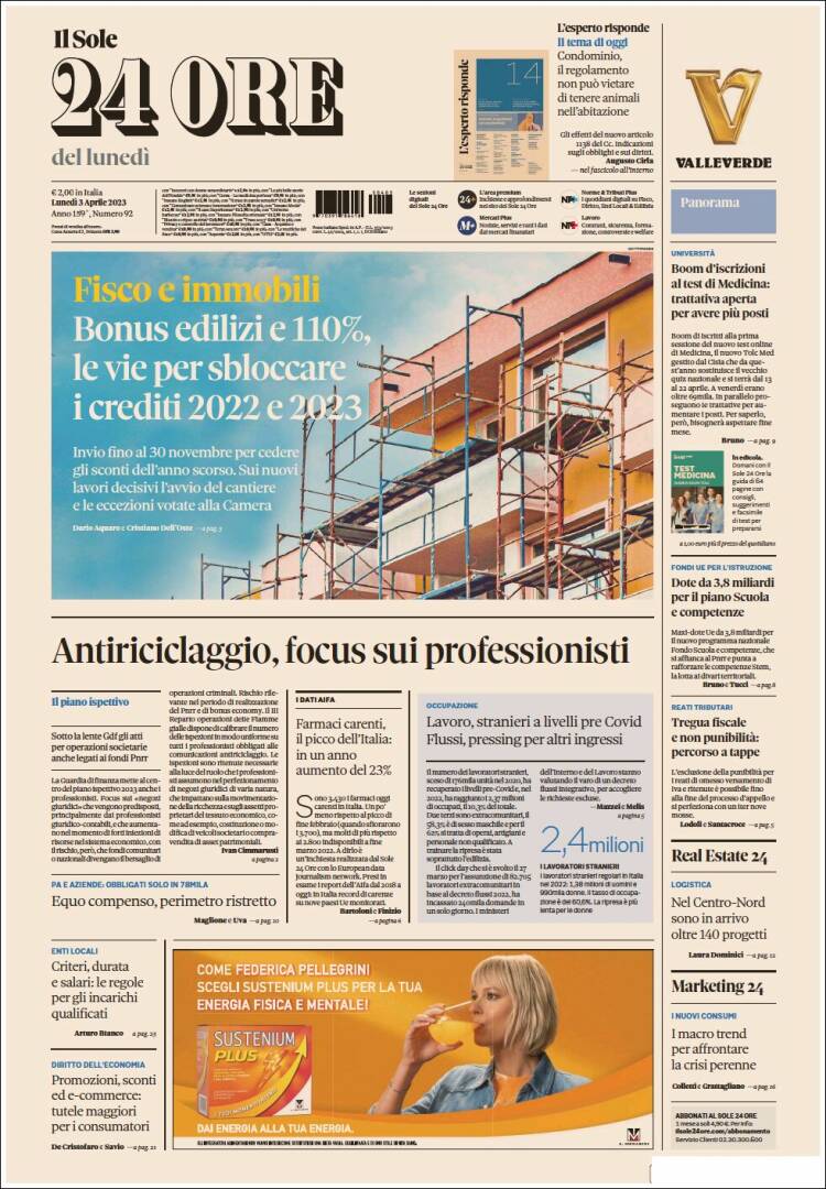Portada de Il Sole 24 ORE (Italia)