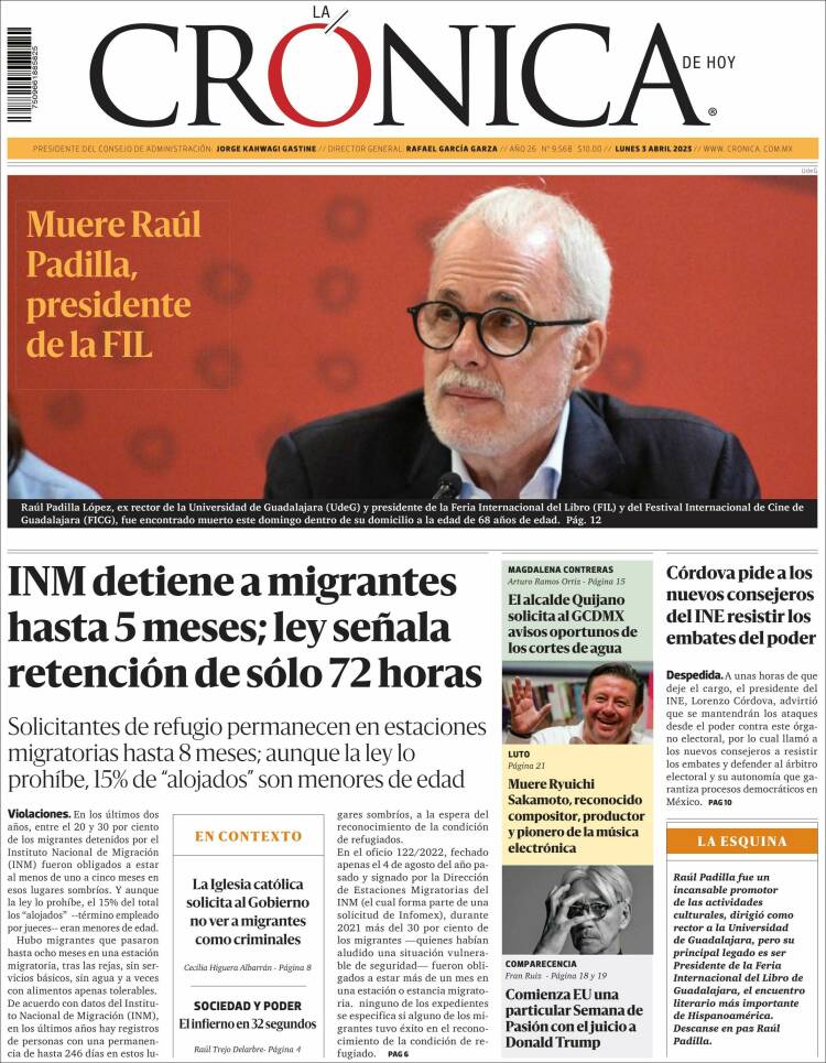 Portada de La Crónica de Hoy (México)