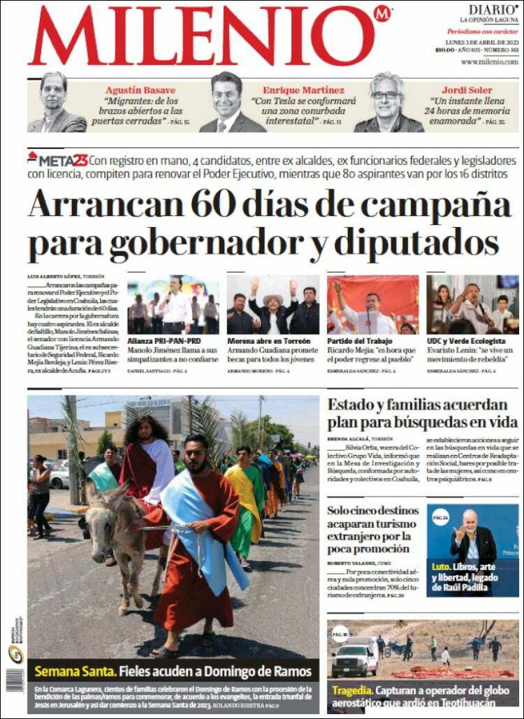 Portada de Milenio - Laguna (México)