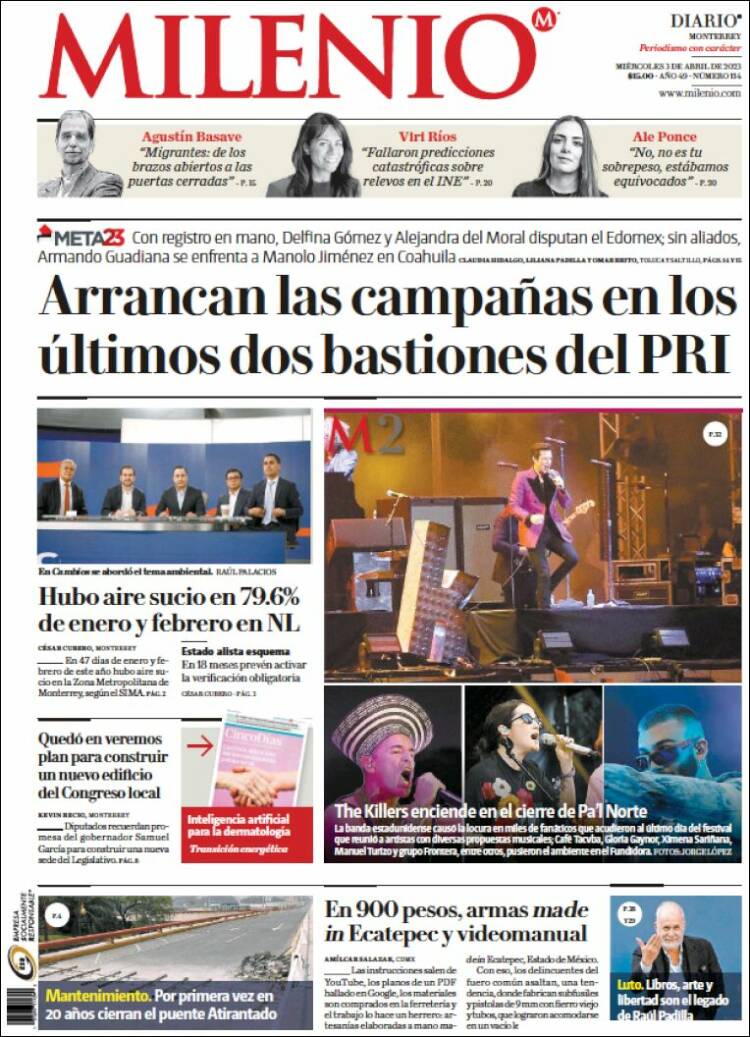 Portada de Milenio de Monterrey (México)