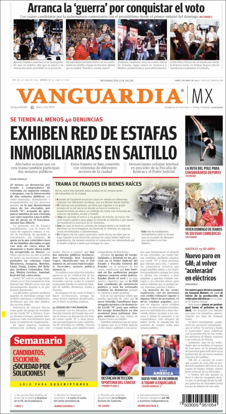 Portada de Vanguardia (México)