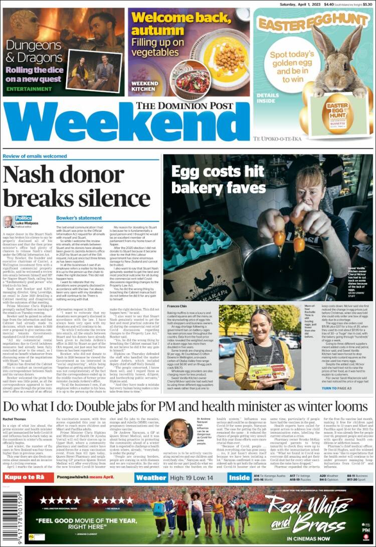 Portada de The Dominion Post (Nueva Zelanda)